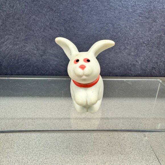 Vintage Playskool Rubber Bunny Toy White Rabbit With Red Collar 2" Figure - Picture 1 of 6